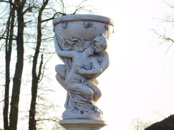 Man & Woman with Bowl on Pedestal - 140 cm - Solid Stone