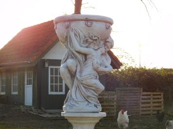 Man & Woman with Bowl on Pedestal - 140 cm - Solid Stone