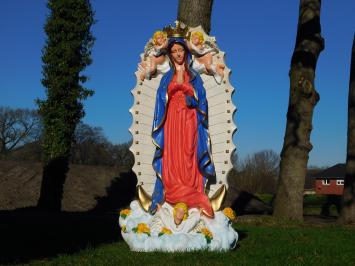 Beautiful large statue of Mary with angels and back plate, polystone full color.