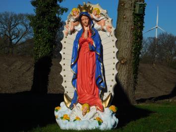 Beautiful large statue of Mary with angels and back plate, polystone full color.