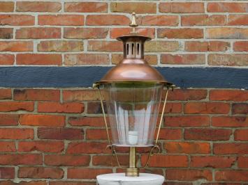 Garden lantern black, cast iron pole, with cupper shade, classic outdoor lamp