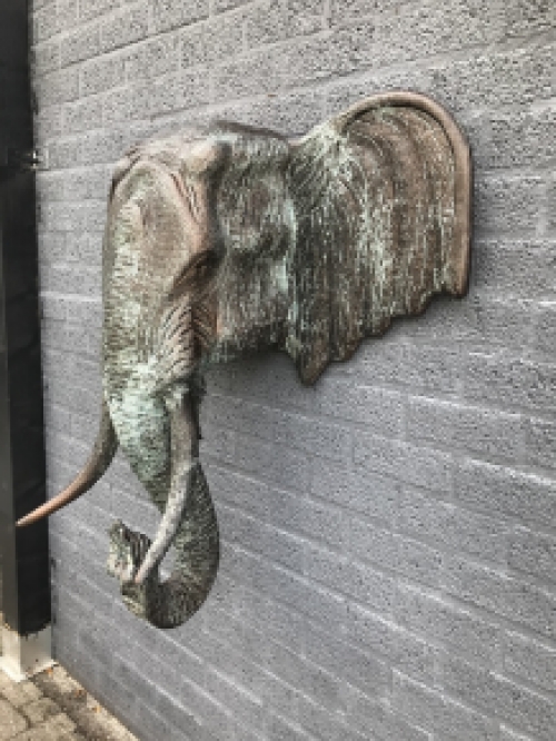 Large wall ornament of an elephant, copper look, very large!