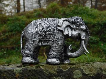 Elephant India - silver grey with black - polystone