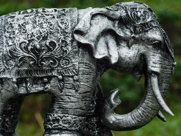 Elefant Indien - silbergrau mit schwarz - Polystone