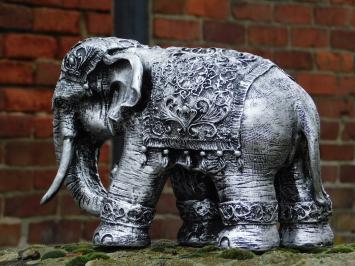 Elephant India - silver grey with black - polystone