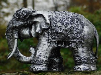 Elephant India - silver grey with black - polystone