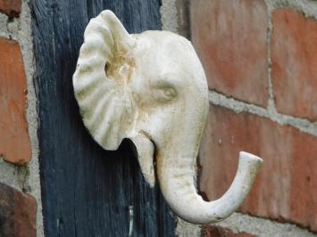 Wandhaken Elefant - Gusseisen - Altweiß