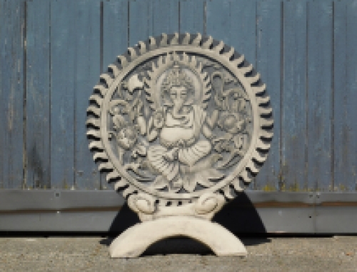 Ornament Ganesha - massiver Stein - grau mit schwarz