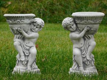 Pair of Angel Statues with Pot - 2 Pieces - Stone