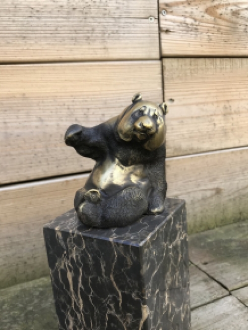 A bronze statue/sculpture of a sitting panda, on a beautiful large base!