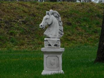 Paardenhoofd op Sokkel - 60 cm - Volledig Steen