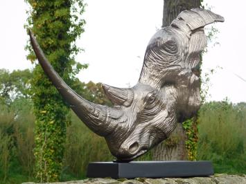 Sculpture Rhino Head - Alu - with Black base - Rhinoceros