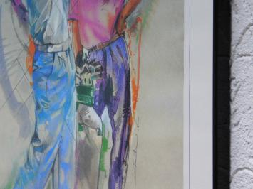 Schilderij met Golfers - By Twan V 1989 - Gesigneerd - Inclusief Lijst