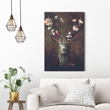 Painting Stag with Flowers - 90 x 60 cm