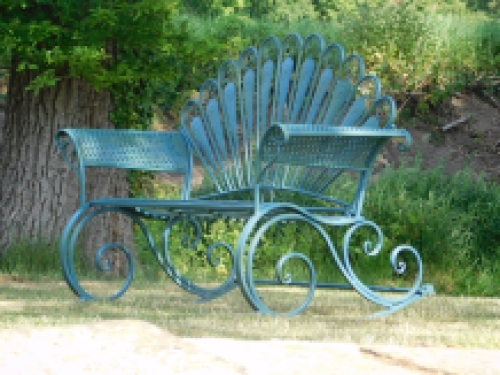 Rocking bench - petrol blue - wrought iron