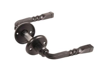 Knotted door handle, set with rosettes, black, cast iron