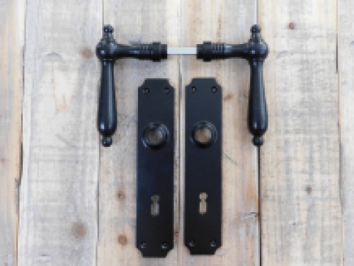 Set of room door hardware - black - long plate + door handle - antique set - BB72