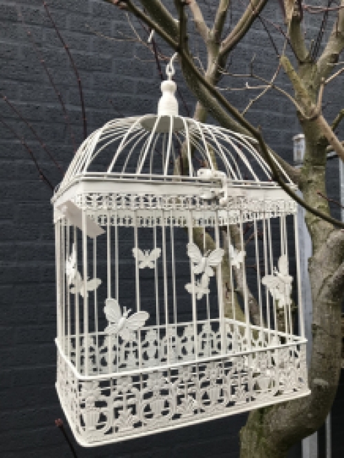 Set of 3 classic bird cages, iron, rustic-white