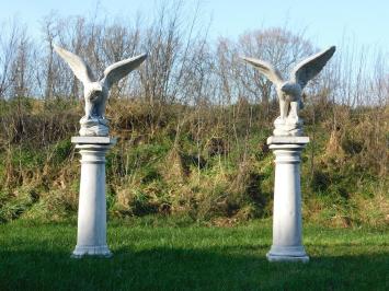 Set of 2 - Eagle on Pedestal - 140 cm - Solid Stone