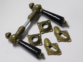 Set Door Hardware VCI - Antique Brass with Black Ceramic Handles - Incl. Rosettes