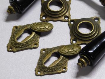 Set Door Hardware VCI - Antique Brass with Black Ceramic Handles - Incl. Rosettes