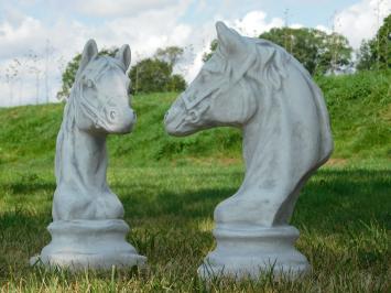 Set of 2 Horse Heads - Stone - White with Grey