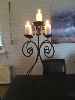 Candlestick wrought iron black, 5 arms, beautiful!!