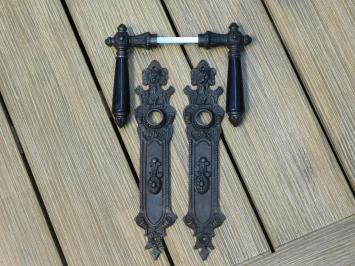 Set of door hardware for room doors - BB72 - dark brown iron with wooden handle