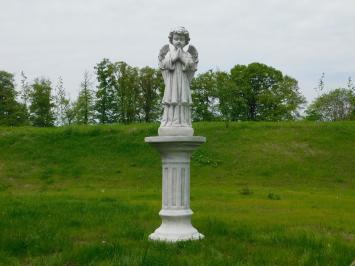 Standing angel on pedestal - full stone