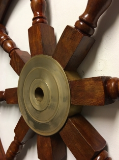 Beautiful large hardwood steering wheel with brass hub