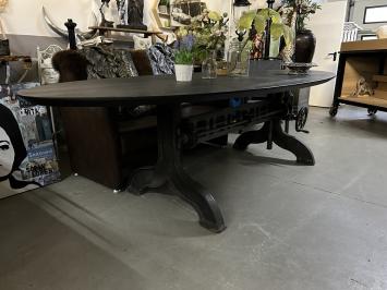 Large dining table, unique base, cast iron and wood, exclusive and a one-off!