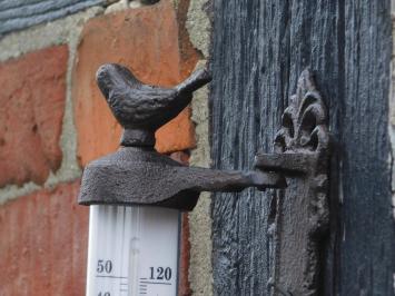 Frame thermometer with bird - cast iron - weatherproof