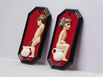 Toilet signs - Man and Woman - Cast iron - Red