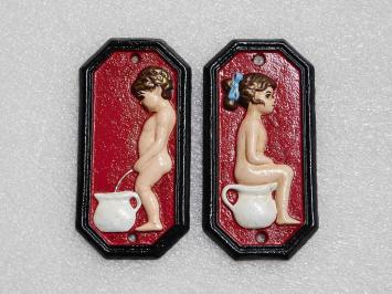 Toilet signs - Man and Woman - Cast iron - Red