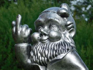 Garden Gnome Middle Finger XL - 80 cm - Silver Grey with Black - Polystone