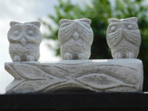 Owls - hear, see & speak no evil - full of stone