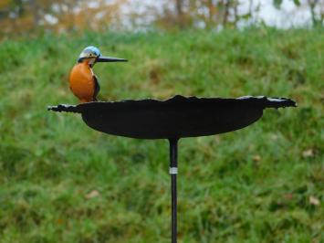 Handgemaakte Voederschaal met IJsvogel - Tuinsteker - Metaal