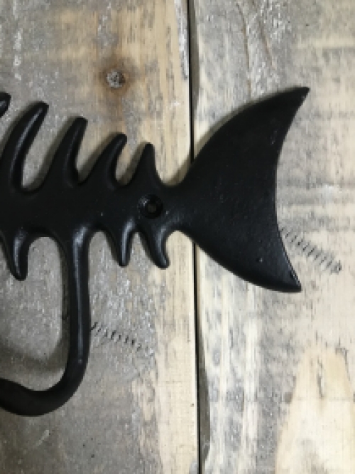 Coat rack with fish, wall hooks, cast iron, black