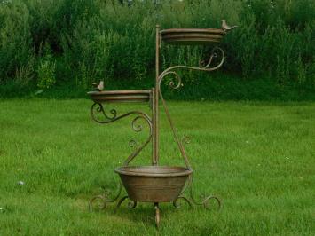 Decorative Bird feeder bath and plant stand - Iron - Green Brown