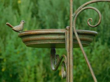 Decorative Bird feeder bath and plant stand - Iron - Green Brown