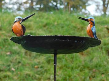 Handgemaakte Voederschaal met 2 IJsvogels - Tuinsteker - Metaal