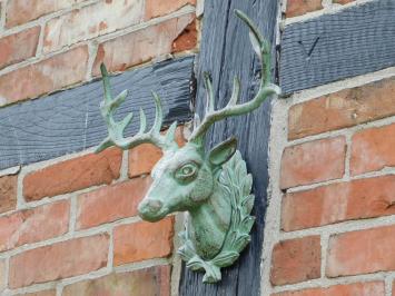 Wandornament Hert - Groen/Bruin - Gietijzer