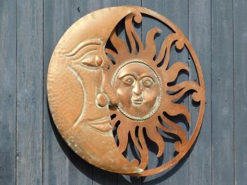 Wandornament Sonne und Mond - 60 cm - Rund - Kupferoptik