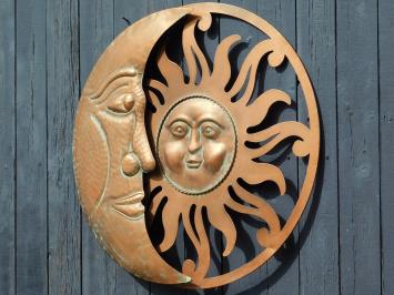 Wandornament Zon en Maan - 60 cm - Rond - Koperlook