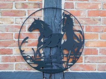 Wall ornament Horses - Black - Metal - Round