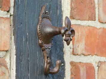 Cast iron Wall Hook with French Lily - 2-Hooks - 13 cm High - Dark brown