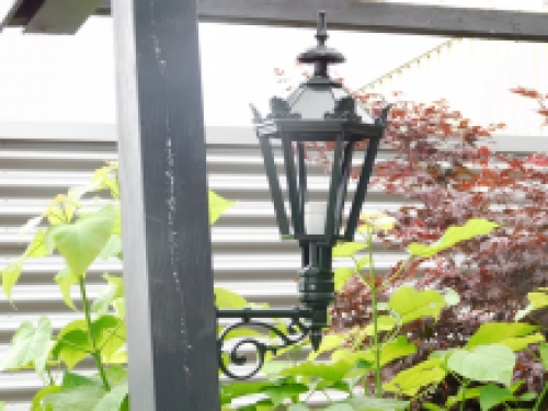 garden lamp, aluminum - green, decorative arm + small shade - garden decoration