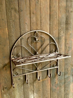 Wall shelf coat rack made of wrought iron