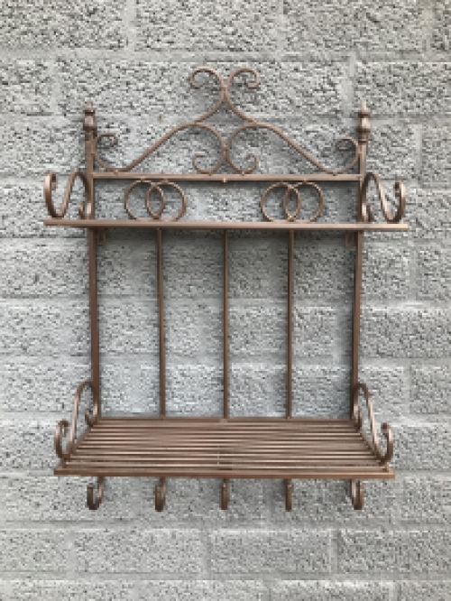 Wall rack with 2 shelves, wrought iron bl-brown