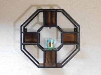 Wall rack Industrial XL - octagonal - mango wood and metal